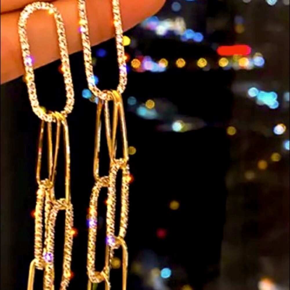 Gold & Crystal Luxury Paperclip 925 Post Earrings